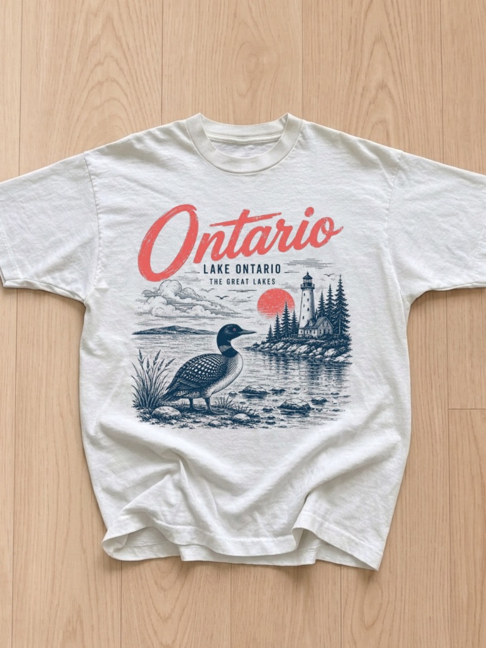Lake Ontario Gildan White Graphic Tee, Canadian Nature Lover T-Shirt